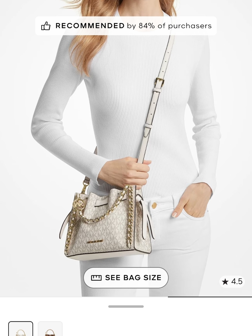 Michael Kors White Signature Logo Mini Chain Shoulder Bag